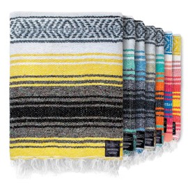 Benevolence LA Authentic Handwoven Mexican Blanket | Yoga Blankets, Outdoor, Picnic, Beach, Camping | Equestrian Saddle | Serape 50x70 inches - Sunshine, Pack of 1