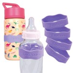 InchBug Orbit Labels Baby Bottle and Water Bottle Silicone Name Bands - Personalized Reusable Label Set for Daycare, Sippy Cups, Preschool, Elementary School, Dishwasher Safe, 4-Pack (Lavender Gelato)