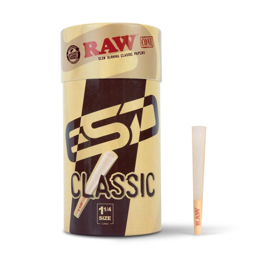 RAW Cones Classic 1-1/4 Size - 150 Pack - Slow Burning Pre Rolled Cones with Tips & Packing Tubes Included