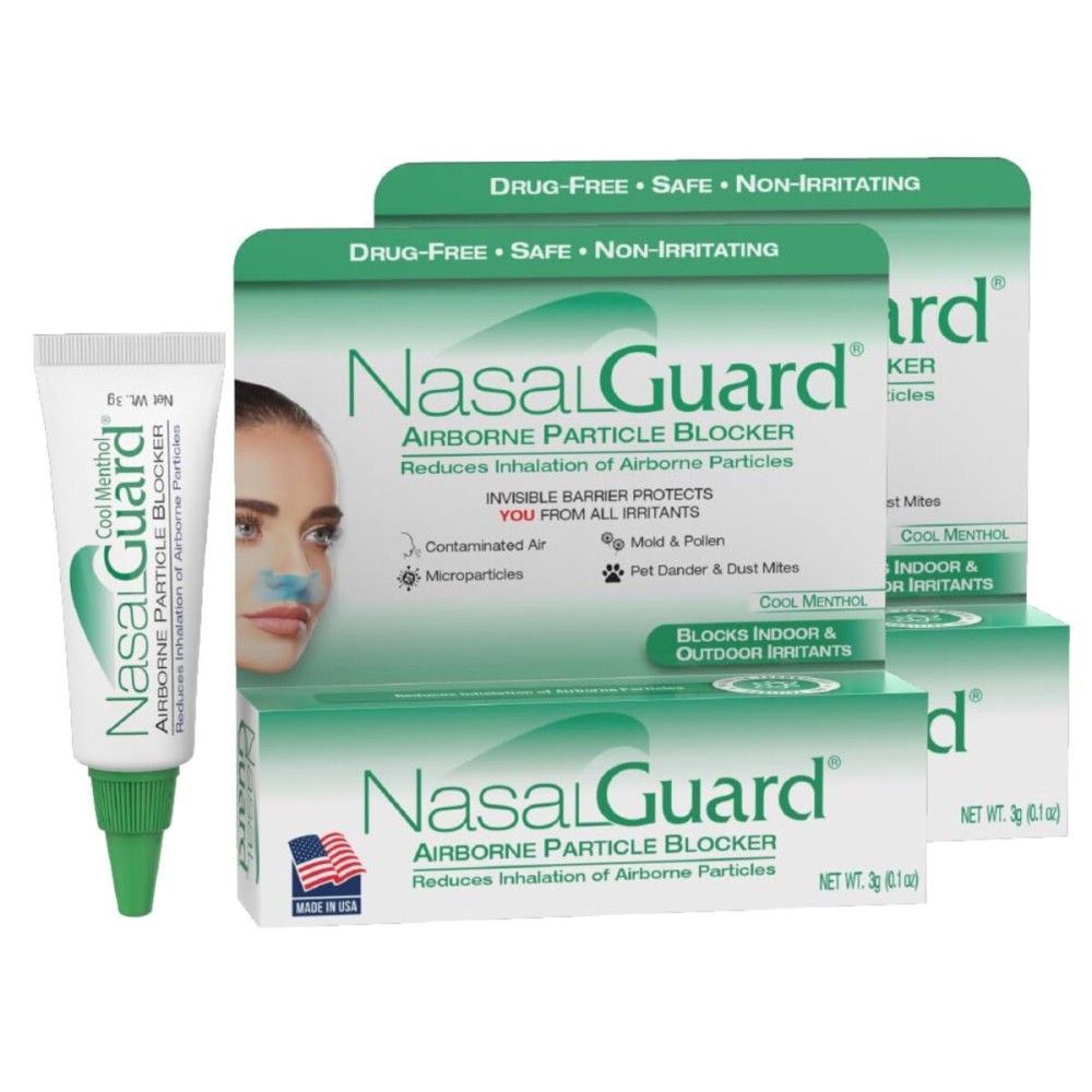 NasalGuard Airborne Particle Blocker Gel - Helps Reduce Inhalation of Allergens, Pollutants & Irritants - Drug-Free, Daily Use (Cool Menthol, 3g, Pack of 2), Over 150 Applications