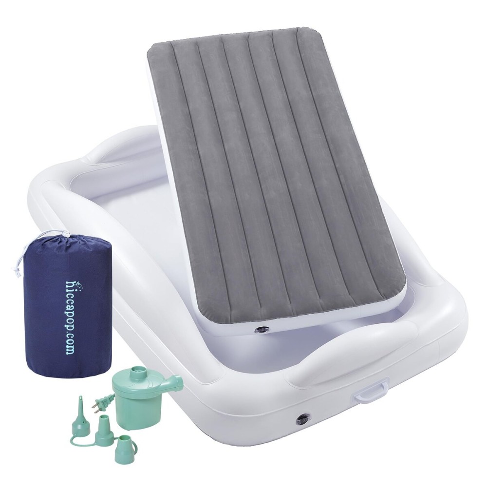 Hiccapop Inflatable Toddler Travel Bed with Safety Bumpers [4-Sided], Portable Toddler Bed for Kids, Toddler Air Mattress, Kids Air Mattress - Grey