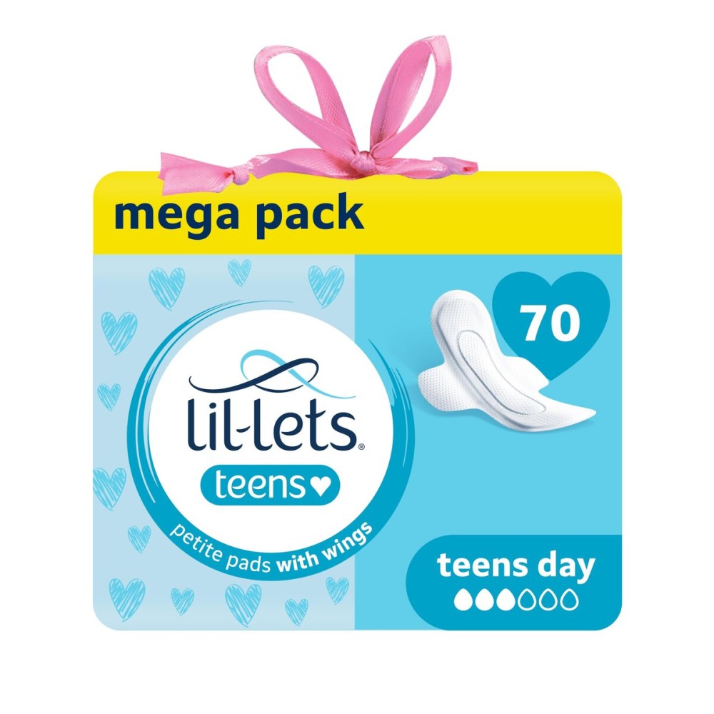 Lil-Lets Teens Day Pads with Wings - 70 Count Period Pads - Thin, Super Absorbent Sanitary Napkins, Soft & Breathable, Fragrance-Free - First Periods, Light to Medium Days *Packaging May Vary*