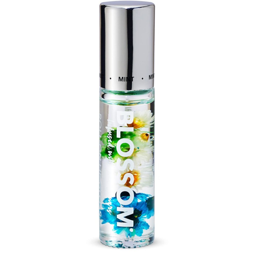 Blossom Roll on Lip Gloss, Scented Clear High Shine Moisturizing Lip Oil, Non Sticky, Infused with Real Flowers, Made in USA, 0.2oz, Mint