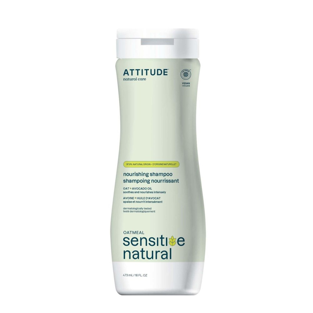 ATTITUDE Hair Shampoo for Sensitive Dry Scalp, EWG Verified, Soothing Oat, Dry and Damaged Hair, Naturally Derived Ingredients, Vegan and Plant-Based, Nourishing, Avocado Oil, 16 Fl Oz