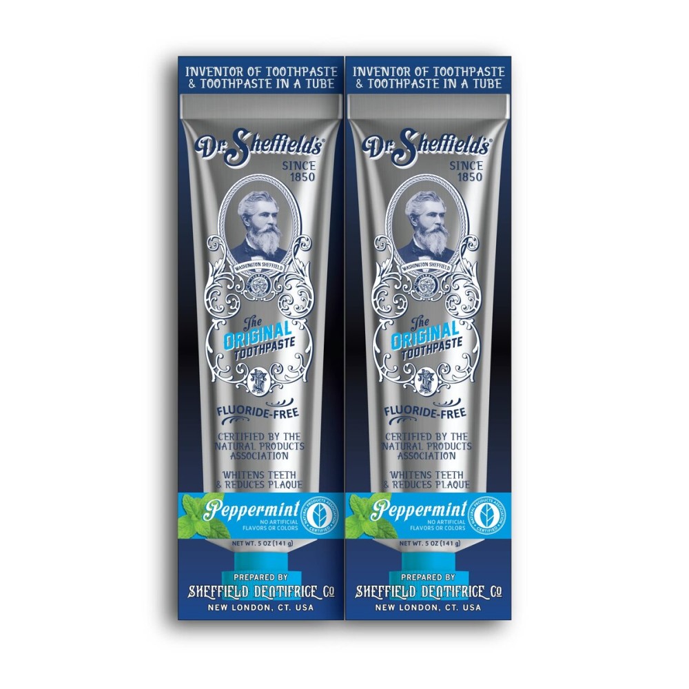 Dr. Sheffields Certified Natural Toothpaste (Peppermint) - Great Tasting, Fluoride Free Toothpaste/Freshen Your Breath, Whiten Your Teeth, Reduce Plaque (2-Pack)