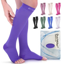 Doc Miller Open Toe Compression Socks, 20-30 mmHg, Toeless Compression Sleeves for Legs, Knee High Stockings for Shin Splints, Varicose Veins, Travel, Calf Support & Muscle Recovery, Men & Women, Pair