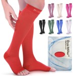 Doc Miller Open Toe Compression Socks, 20-30 mmHg, Toeless, Support Circulation, Shin Splints, Calf Recovery, Post Op, Knee High, Medical Grade, Red Socks, Large Size for Men & Women, Pair