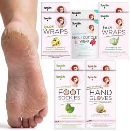 SpaLife 10 Piece Korean Face Mask & Moisturizing Hand Gloves Set | Foot Mask Socks for Dry Cracked Hands & Feet | Korean Skincare Cuticle Repair Mask Women | Self Care Gifts for Women | 10 Pack