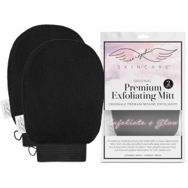 Seraphic Skincare (Original) Premium Exfoliating Mitt for Body (2pc) - 100% Vegan Viscose Traditional Body Scrub Glove Kessa Korean Washcloth - Body Exfoliator for Self-Tan Removal & Keratosis Pilaris
