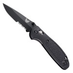 Benchmade - Mini Griptilian 556SBK-S30V Knife with CPM-S30V Steel, Drop-Point Blade, Serrated Edge, Coated Finish, Black Handle, Made in the USA