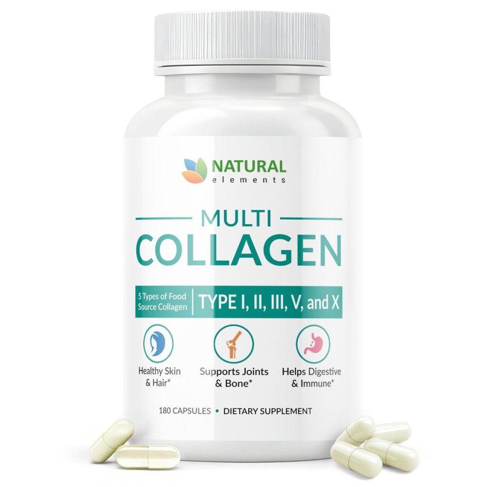 Multi Collagen 180 Protein Capsules - Type I, II, III, V, X Collagen Pills - Proprietary Blend of Eggshell, Chicken, Wild Fish & Grass-Fed Beef Collagen Peptides - 2025mg per serv