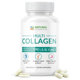 Multi Collagen 180 Protein Capsules - Type I, II, III, V, X Collagen Pills - Proprietary Blend of Eggshell, Chicken, Wild Fish & Grass-Fed Beef Collagen Peptides - 2025mg per serv