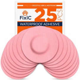 Fixi Adhesive Patches 25 Pack 3 1/2 - Good for Libre 1, 2, 3 & Plus - G7 & Stelo - Guardian - Waterproof Adhesive Patches - Libre Adhesive Covers - Pre-Cut - Best Fixation for Your Sensor! (Pink)