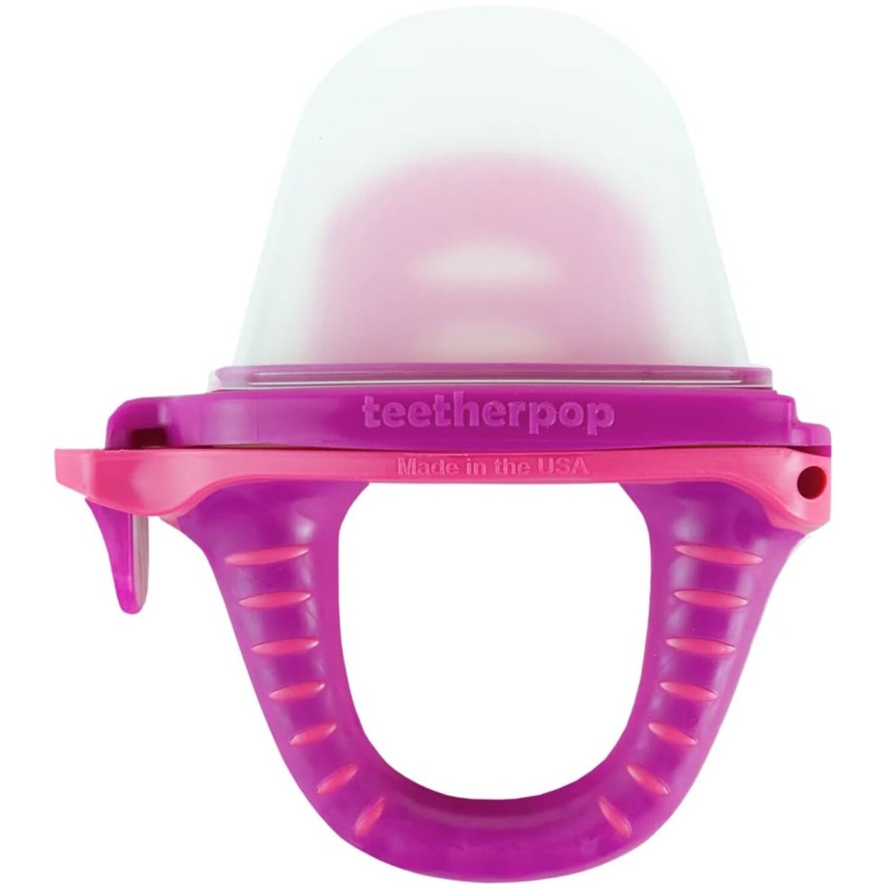 Teetherpop Fillable Silicone Teether for Babies - Cooling Teething Relief - Breastmilk Popsicle Molds for Teething with Spill-Proof Sippy Slits - Pureed Baby Fruit Feeder (FuchsiaPink)
