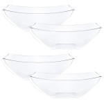 PLASTICPRO Disposable 64 ounce Square Serving Bowls, Party Snack or Salad Bowl, Large Plastic Crystal Clear Pack of 4