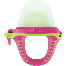 Teetherpop Fillable Silicone Teether for Babies - Breastmilk Popsicle Molds for Teething with Spill-Proof Sippy Slits - Freezable Baby Teethers for Liquids & Pures - Cool Teething Relief (PinkLimon)