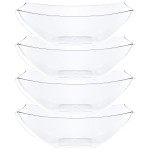 PLASTICPRO Disposable 128 ounce Square Serving Bowls, Party Snack or Salad Bowl, Extra Large Plastic Crystal Clear Pack of 4