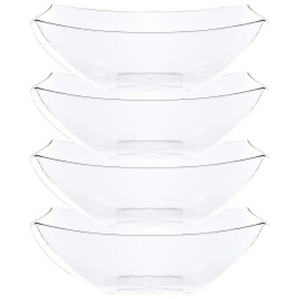 PLASTICPRO Disposable 128 ounce Square Serving Bowls, Party Snack or Salad Bowl, Extra Large Plastic Crystal Clear Pack of 4