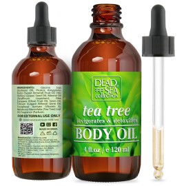 Dead Sea Collection Body Oil with Tea Tree-Dry Skin Moisturizer and Hydrating Massage - Nourishing Bath Oil - Increase Skin Elasticity and Provide Anti-Aging Support for Face and Body (4 fl.oz)