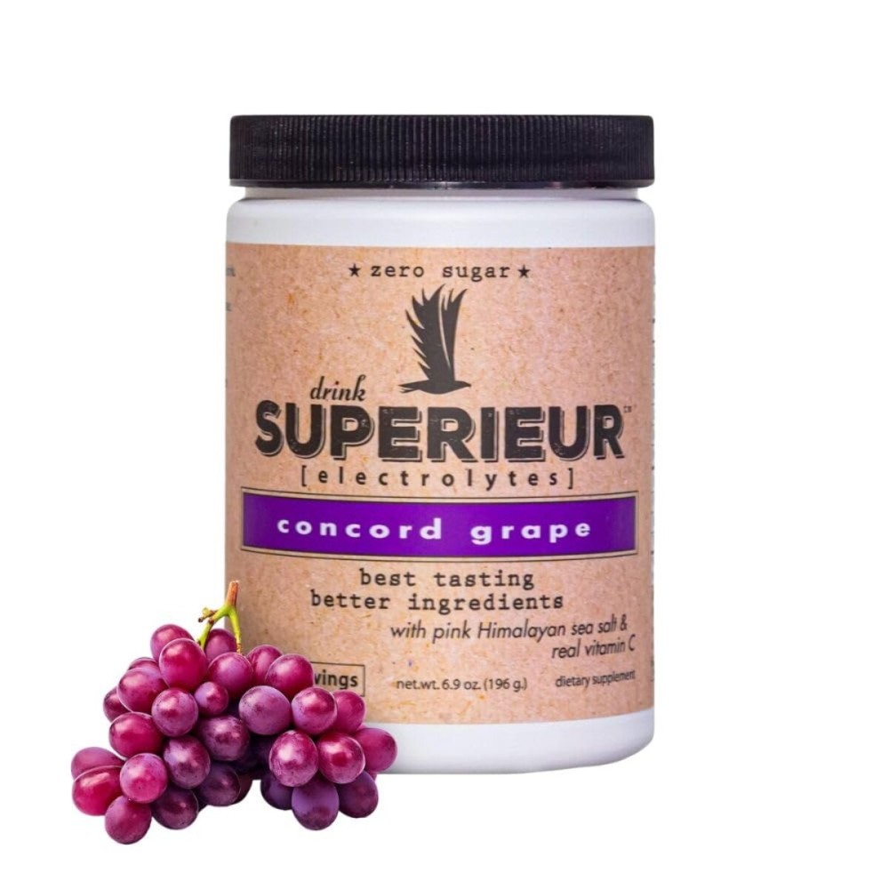 Superieur Electrolytes - Plant Based Electrolyte Supplement w/Sea Minerals for Hydration & Recovery-Keto Friendly, Non-GMO, Zero Sugar, Vegan Healthy Sports Drink Powder - Concord Grape (70 Servings)
