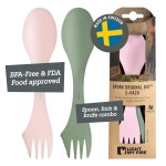 Light My Fire Spork Original 3-in-1 Camping Spoon Fork Knife Combo Reusable Travel & Camping Utensils Lunch Spork Outdoor Backpacking Hiking Picnic Utensil BPA Free, 2-Pack Green/Pink