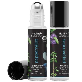 Healing Solutions (2 Pack) USDA Certified Organic Peppermint Essential Oil Roll-On Set for Body & Skin Care - Peppermint Essential Oil Roller