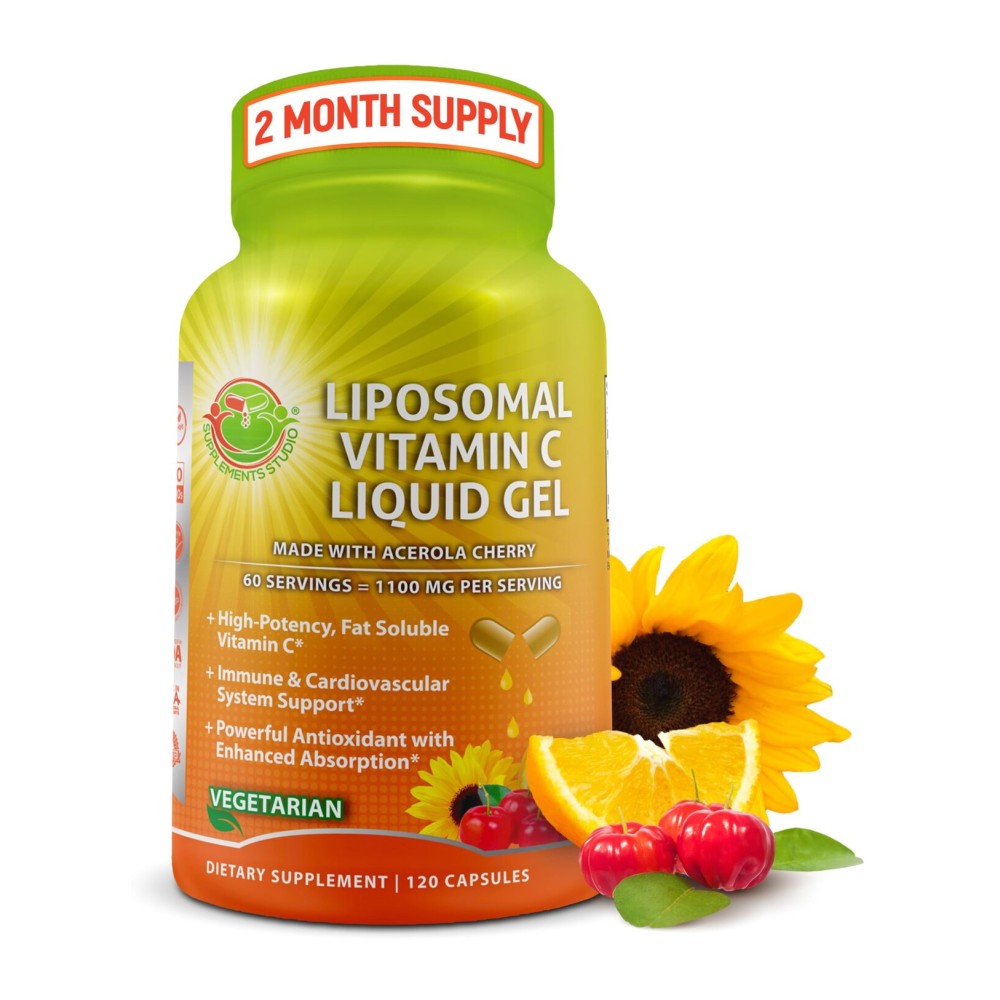 Liposomal Vitamin C Liquid Gel Capsules - 1100mg - Made with Organic Acerola Cherries, High Potency Vitamin C Liposomal Immune Support Supplement with Enhanced Absorption & Bioavailability - 120 count