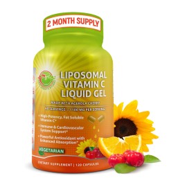 Liposomal Vitamin C Liquid Gel Capsules - 1100mg - Made with Organic Acerola Cherries, High Potency Vitamin C Liposomal Immune Support Supplement with Enhanced Absorption & Bioavailability - 120 count