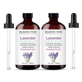 Majestic Pure Essential Oil with Glass Dropper - 100% Pure and Natural - Essential Oils for Diffuser, Aromatherapy, Soap and Candle Making, Lavender Essential Oil, Lavender Oil, 4 Fl Oz Pack of 2