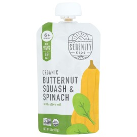 Serenity Kids 6+ Months USDA Organic Veggie Puree Baby Food Pouches | No Sugary Fruits or Added Sugar | Allergen Free | 3.5 Ounce BPA-Free Pouch | Butternut Squash & Spinach | 1 Count