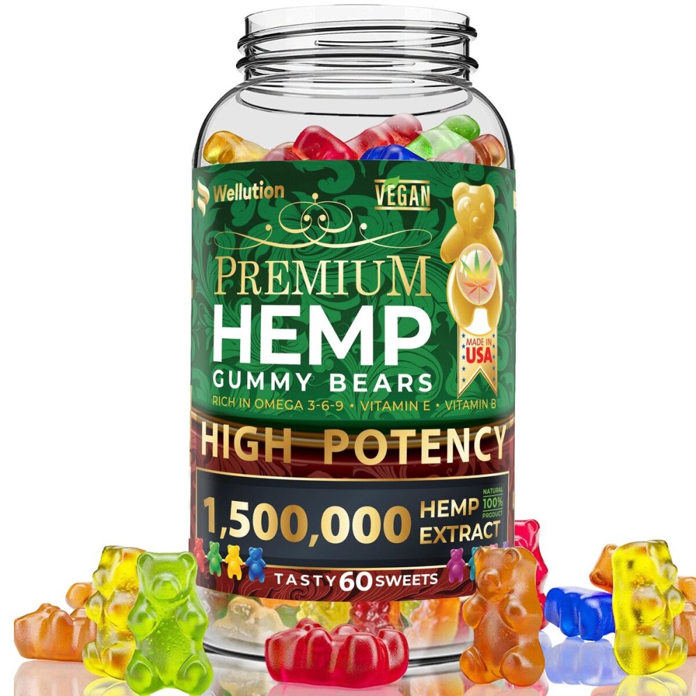 WELLUTION Hemp Gummies - High Potency 1,500,000 MCG - Natural Fruity Bear for Relaxation and Peace - Fast-Acting - Gluten Free - 60ct