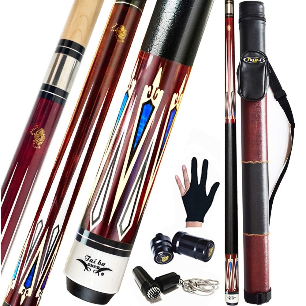 Tai ba Cues 2-Piece Pool cue Stick + Hard Case, 13mm Tip, 58, Hardwood Canadian Maple Professional Billiard Pool Cue Stick 18,19,20,21,22 Oz Pool Stick (Selectable)-Blue, Black, Red, Gray, Green