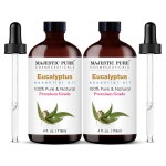Majestic Pure Essential Oil with Glass Dropper - 100% Pure and Natural - Essential Oils for Diffuser, Aromatherapy, Soap and Candle Making, Eucalyptus Essential Oil, Eucalyptus Oil, 4 Fl Oz Pack of 2