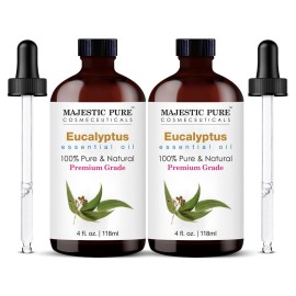 Majestic Pure Essential Oil with Glass Dropper - 100% Pure and Natural - Essential Oils for Diffuser, Aromatherapy, Soap and Candle Making, Eucalyptus Essential Oil, Eucalyptus Oil, 4 Fl Oz Pack of 2