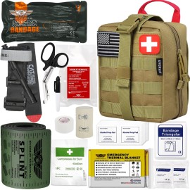 EVERLIT Emergency Trauma Kit, CAT GEN-7 Tourniquet 36 Splint, Military Combat Tactical IFAK for First Aid Response, Critical Wounds, Severe Bleeding Control (Tan)