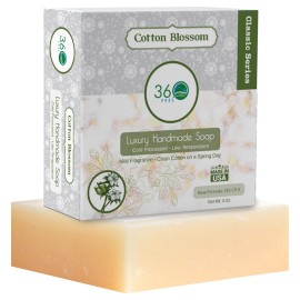 360Feel Clean cotton Soap 5 oz Castile Handmade Soaps -Refreshing Spring scent- Essential Oil Natural Mans Soap bar- Anniversary Wedding Gifts- Made in USA-Gift ready Cotton Blossom
