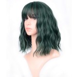 VCKOVCKO Short Bob Wigs Pastel Wavy Wig With Air Bangs Women\'s Shoulder Length Wigs Curly Wavy Synthetic Cosplay Wig Pastel Bob Wig for Girl Colorful Costume Wigs(12, Mix Green)