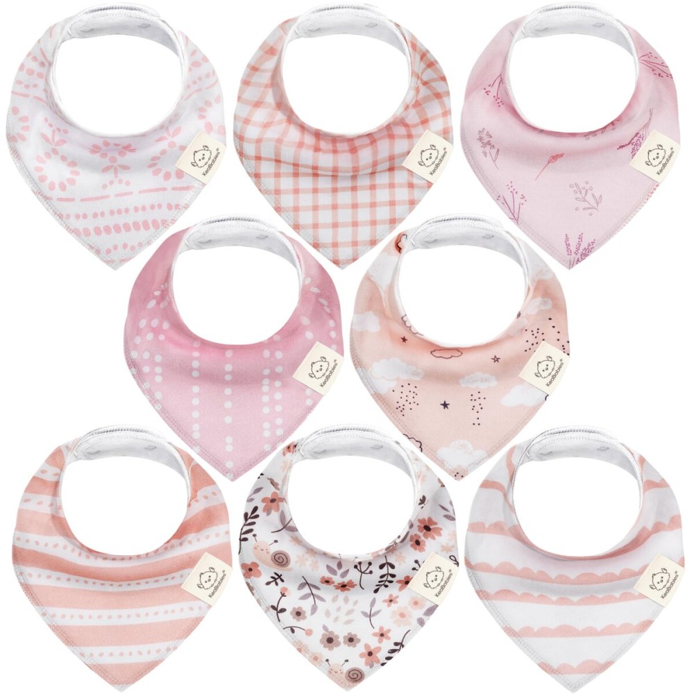 KeaBabies 8-Pack Organic Baby Bandana Bibs for Girls - Super Absorbent Triangle Baby Bibs for Drooling and Teething Infant, 100% Cotton Extra Soft for Newborn, Infant 0-36 Months (Sweet Charm)