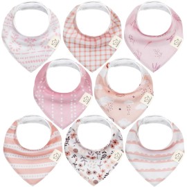 KeaBabies 8-Pack Organic Baby Bandana Bibs for Girls - Super Absorbent Triangle Baby Bibs for Drooling and Teething Infant, 100% Cotton Extra Soft for Newborn, Infant 0-36 Months (Sweet Charm)