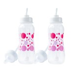 Hands-Free Baby Bottle - Anti-Colic Nursing System 9 oz Baby Bottle with Fast Flow Nipple/Teat 3m+ with Tube Straw Feeding System for Toddler (2 Bottles - Pink)