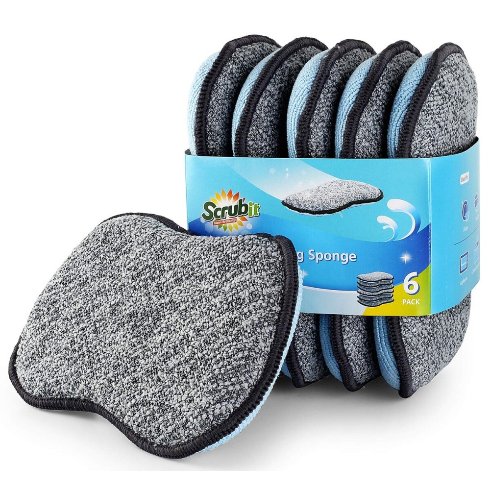 Multi-Purpose Scrub Sponges for Kitchen by Scrub- it - Non-Scratch Microfiber Sponge Along with Heavy Duty Scouring Power - Effortless Cleaning of Dishes, Pots and Pans All at Once(6 Pack, Large)