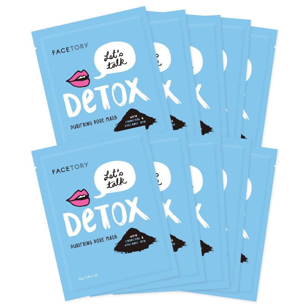 FACETORY K Beauty Face Mask Skin Care - LET\'S TALK DETOX PURIFYING Sheet Mask with Charcoal & Volcanic Ash | Pore Refining Charcoal Face Mask (10 Pack)