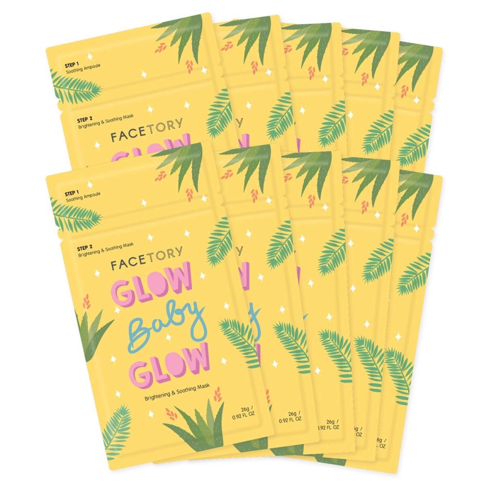 FACETORY K Beauty Face Mask Skin Care - Glow Baby Glow 2-Step Sheet Mask with Niacinamide & Aloe + Calming Ampoule | Brightens, Hydrates, Glowing Skin (10 Pack)