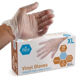 Med PRIDE Vinyl Gloves| X-Large Case of 1000| 4.3 mil Thick, Powder-Free, Non-Sterile, Heavy Duty Disposable Gloves| Professional Grade for Healthcare, Medical, Food Handling, and More