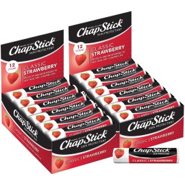 ChapStick Lip Care, Classic Strawberry 12-Count - Bulk Lip Balm, Fruity & Sweet, 0.15 Oz Ea