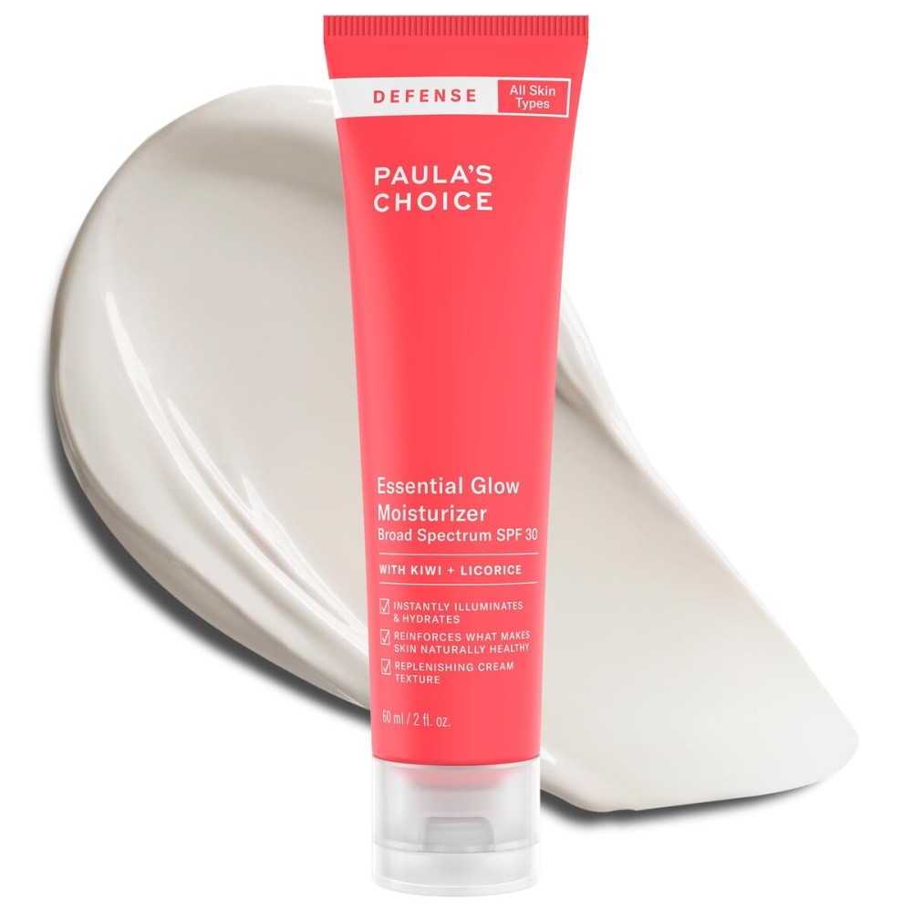 Paula\'s Choice DEFENSE Essential Glow Mineral Moisturizer SPF 30 with Kiwi Extract, Vitamin C & E, Niacinamide, Argan Oil & Resveratrol, Radiant Dewy Finish, 2 Oz Tube