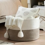 Luxury Little XXXL Nursery Storage Basket, 22 x 22 x 14 inches - 100% Cotton Rope Baskets with Handles, Laundry Basket for Toys, Blankets and Pillows - Off White & Beige