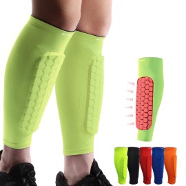 HiRui Soccer Shin Guards Shin Pads for Kids Youth Adult, Calf Compression Sleeve with Honeycomb Pads, Support for Shin Splint Baseball Boxing Kickboxing MTB, Lightweight(1PAIR)(Bright Yellow, L)