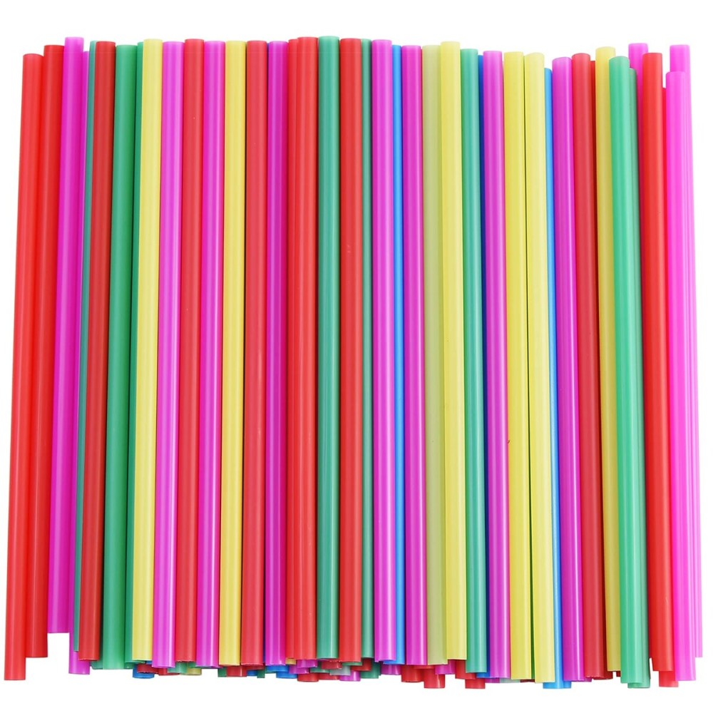 ALINK 8mm Wide Assorted Bright Colors Smoothie Straws, Fat Plastic Disposable Drinking Straws, Pack of 100