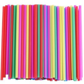 ALINK 8mm Wide Assorted Bright Colors Smoothie Straws, Fat Plastic Disposable Drinking Straws, Pack of 100
